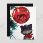 レトロヴィンテージのクリスマスキャットメッセージカードを追加 シーズンカード (正面/裏面)