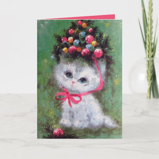 レトロヴィンテージのクリスマスキャット追加メッセージカード シーズンカード (正面)