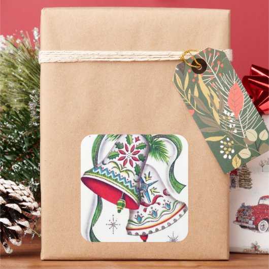 レトロヴィンテージのクリスマスホリデーベルのシール スクエアシール (クリスマス)
