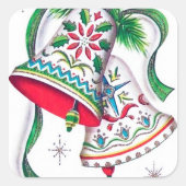 レトロヴィンテージのクリスマスホリデーベルのシール スクエアシール (正面)