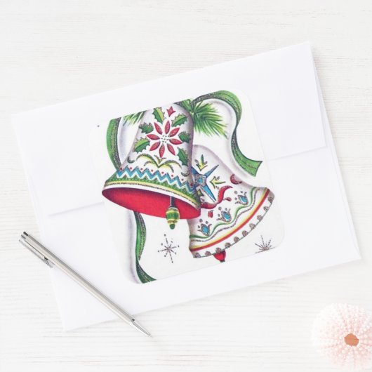 レトロヴィンテージのクリスマスホリデーベルのシール スクエアシール (封筒)