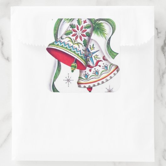 レトロヴィンテージのクリスマスホリデーベルのシール スクエアシール (バッグ)