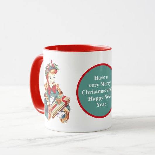 レトロヴィンテージのクリスマスレディのメッセージを追加 マグカップ (正面左)