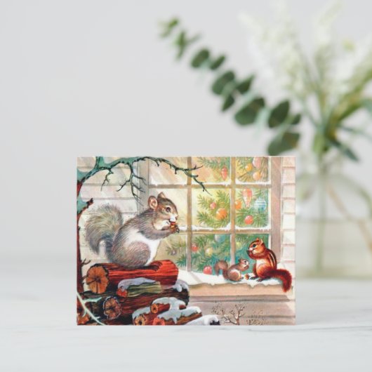 レトロヴィンテージのクリスマス動物のメッセージカードを追加 シーズンカード (スタンド正面)