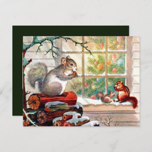 レトロヴィンテージのクリスマス動物のメッセージカードを追加 シーズンカード (正面/裏面)