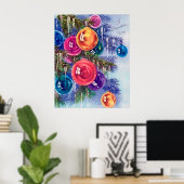 レトロヴィンテージのクリスマス球根ホリデーポスター ポスター (ホームオフィス)