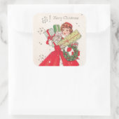 レトロヴィンテージのクリスマス買い物客 スクエアシール (バッグ)