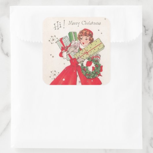 レトロヴィンテージのクリスマス買い物客 スクエアシール (バッグ)