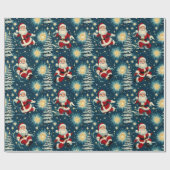 レトロヴィンテージのクリスマス：サンタの星空の夜 ラッピングペーパー (フラット)