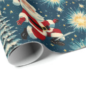 レトロヴィンテージのクリスマス：サンタの星空の夜 ラッピングペーパー (ロールコーナー)