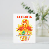 レトロヴィンテージのフロリダ旅行ポスターフラミンゴ ポストカード (スタンド正面)