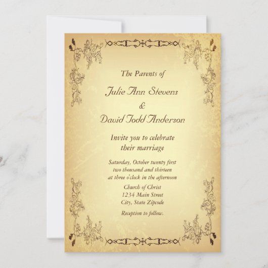レトロヴィンテージの古い紙結婚の 招待状 (正面)