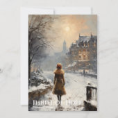 レトロヴィンテージの女の子の冬の都市スリルの希望 シーズンカード (正面)