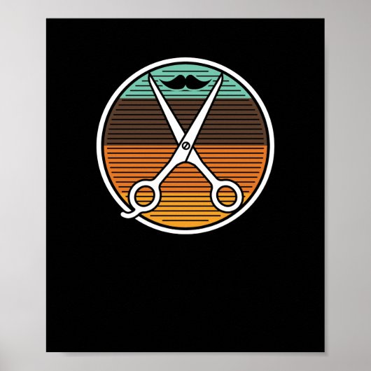 レトロヴィンテージはさみ理容師美容師 ポスター (正面)