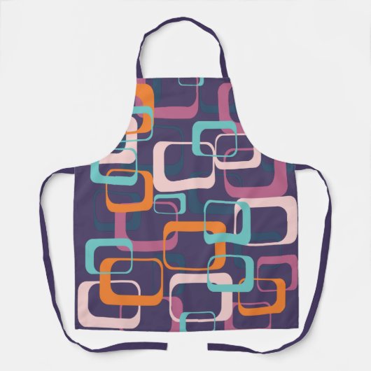 レトロヴィンテージはっきりした幾何学的パープルブルー料理 エプロン (正面)
