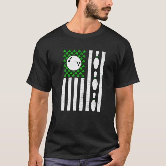 レトロヴィンテージアイリッシュUSA国旗スポーツボーリングセントパート Tシャツ (正面)