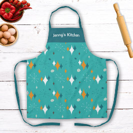 レトロヴィンテージアトミックティール（緑がかった色）スターバストパターン名 エプロン