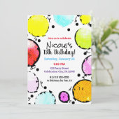レトロヴィンテージアポップ・アートのート漫画バルーン誕生日 招待状 (スタンド正面)