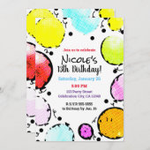 レトロヴィンテージアポップ・アートのート漫画バルーン誕生日 招待状 (正面/裏面)