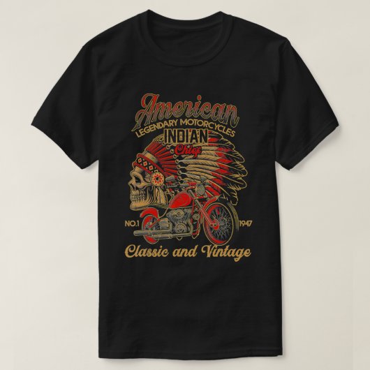 レトロヴィンテージアメリカンオートバイインディアンオールドB Tシャツ (デザイン正面)