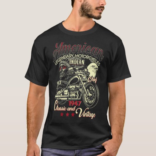 レトロヴィンテージアメリカンバイクインディアンオールドB Tシャツ (正面)