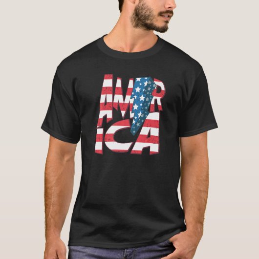 レトロヴィンテージアメリカ米国国旗Juの愛国的な4番目 Tシャツ (正面)