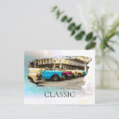 *~*レトロヴィンテージアンティークカラフルクラシック車 ポストカード (スタンド正面)