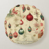 レトロヴィンテージアンティーククリスマスオーナメント ラウンドクッション (正面)