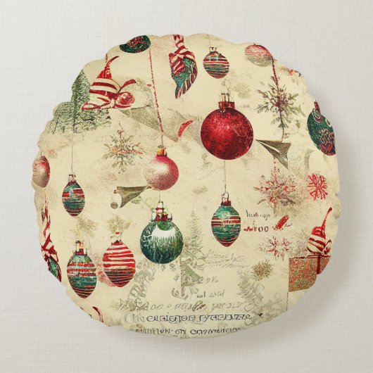レトロヴィンテージアンティーククリスマスオーナメント ラウンドクッション (正面)
