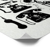 レトロヴィンテージアンティークブラック電話パターングレー ポスター (角)