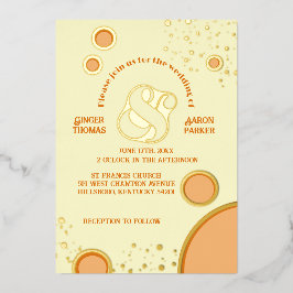 レトロヴィンテージアンパサンド結婚オレンジサークル金ゴールド 箔招待状