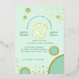 レトロヴィンテージアンパサンド結婚グリーンサークル金ゴールド 箔招待状