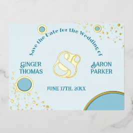 レトロヴィンテージアンパサンド青結婚円の金ゴールド 箔招待状ポストカード