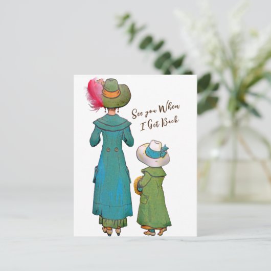 レトロヴィンテージアートウーマンチャイルド |はがき ポストカード (スタンド正面)