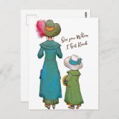 レトロヴィンテージアートウーマンチャイルド |はがき ポストカード (正面/裏面)