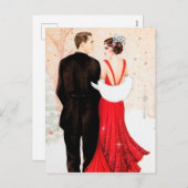 レトロヴィンテージアートデコクリスマスカップル シーズンポストカード (正面/裏面)