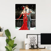 レトロヴィンテージアートデコクリスマスカップル ポスター (ホームオフィス)