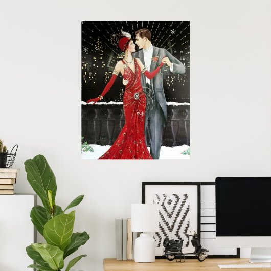 レトロヴィンテージアートデコクリスマスカップル ポスター (ホームオフィス)