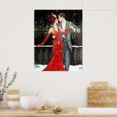 レトロヴィンテージアートデコクリスマスカップル ポスター (キッチン)