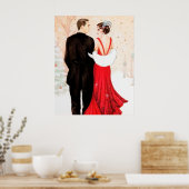 レトロヴィンテージアートデコクリスマスカップル ポスター (キッチン)