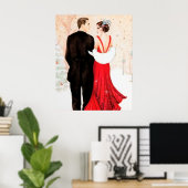 レトロヴィンテージアートデコクリスマスカップル ポスター (ホームオフィス)