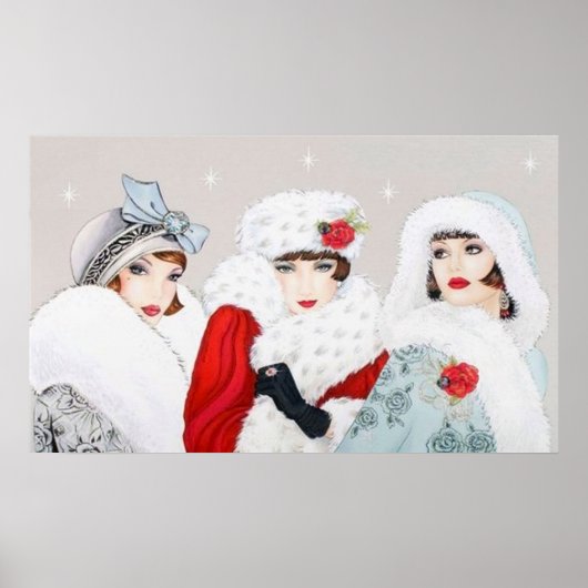 レトロヴィンテージアートデコクリスマスレディースポスター ポスター (正面)