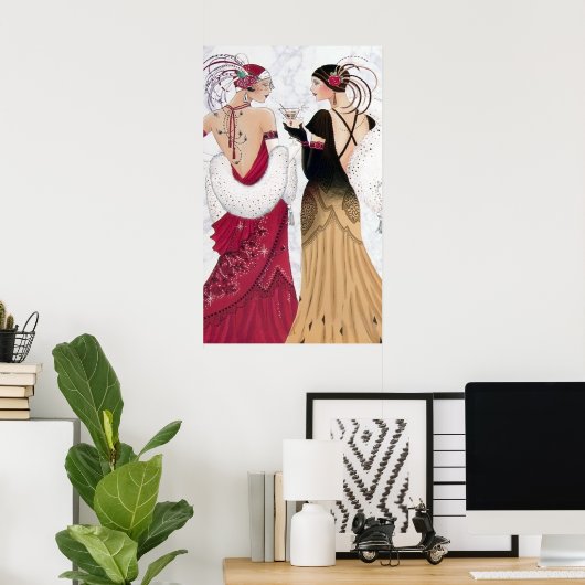 レトロヴィンテージアートデコクリスマスレディースポスター ポスター (ホームオフィス)