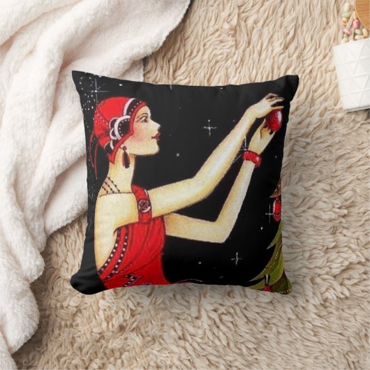 レトロヴィンテージアートデコクリスマス装飾用クッション クッション (ブランケット)