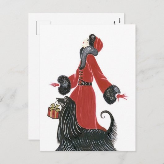 レトロヴィンテージアートデコレディークリスマスホリデイ シーズンポストカード (正面/裏面)