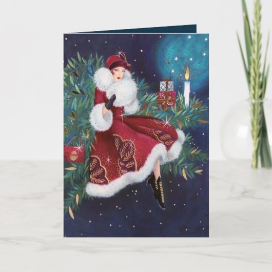 レトロヴィンテージアートデコレディークリスマスホリデーカード シーズンカード (正面)