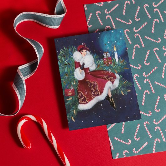 レトロヴィンテージアートデコレディークリスマスホリデーカード シーズンカード