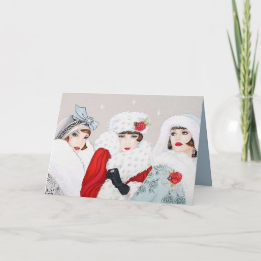 レトロヴィンテージアートデコレディースクリスマスホリデイ シーズンカード (正面)