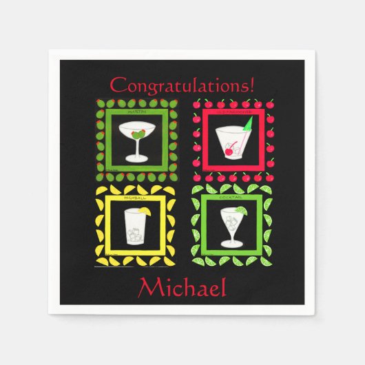 レトロヴィンテージアートマルティニファッションドオールドハイボール スタンダードカクテルナプキン (正面)