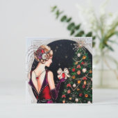 レトロヴィンテージアートdeco lady add message シーズンカード (スタンド正面)